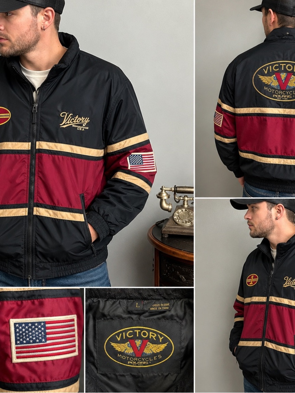 Victory Motorcycles Polaris Jacket Men’s Large USA Flag Windbreaker